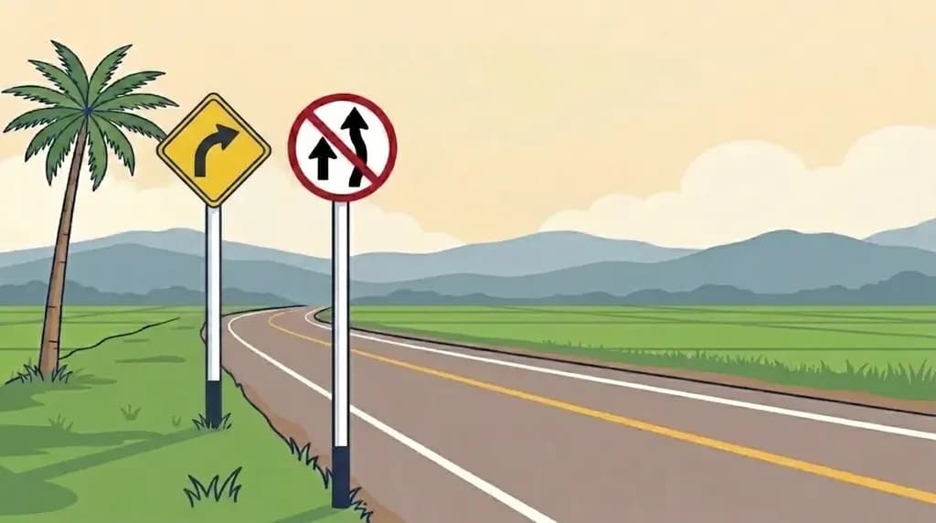 Two yellow diamond warning signs floating side-by-side over an empty road, suggesting a shape-matching question.