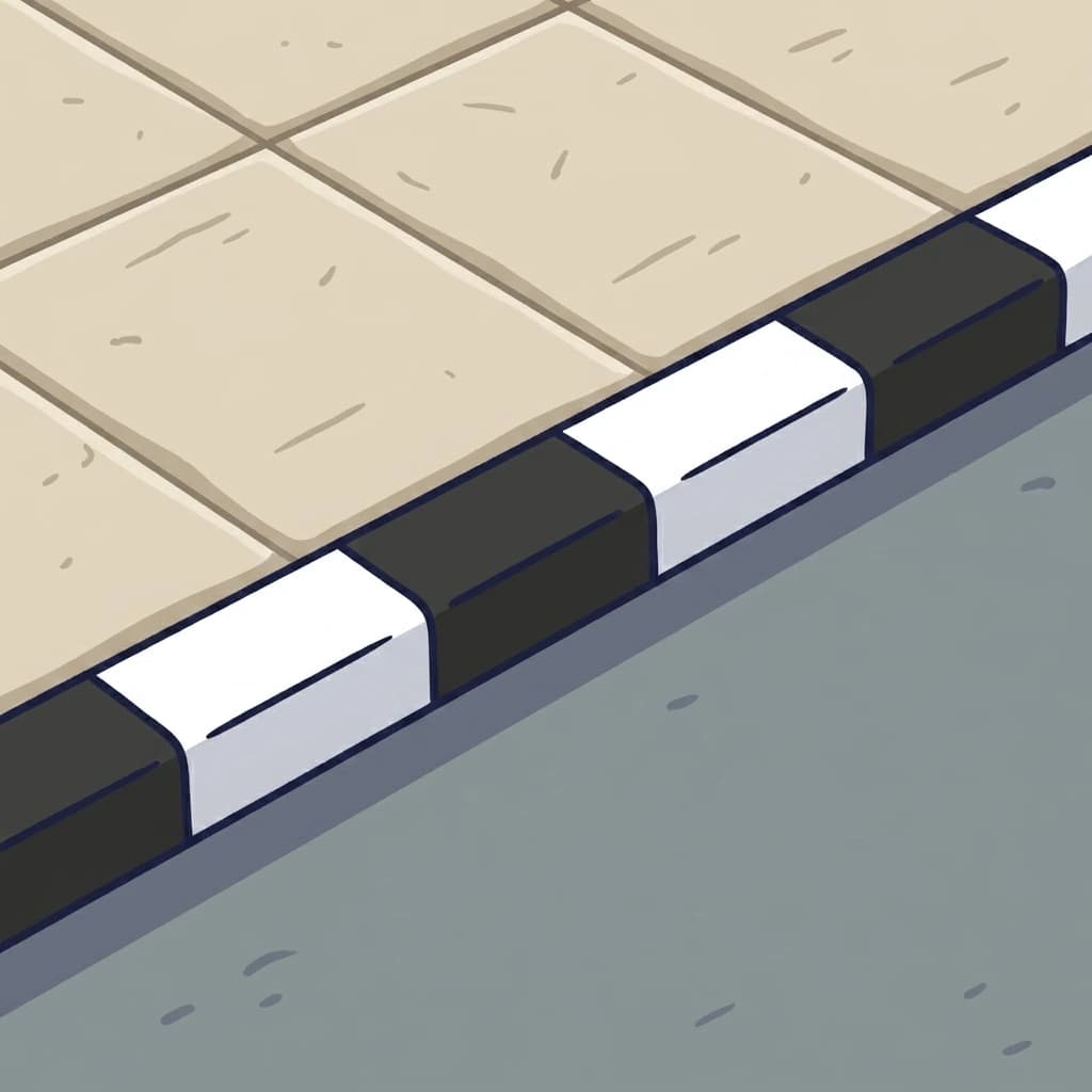 Illustration of a Thai kerb painted with alternating black and white blocks along the pavement edge.